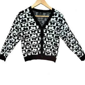 Forever 21‎ Girls Black White Floral Preppy Twee Button-Up Cardigan 11/12